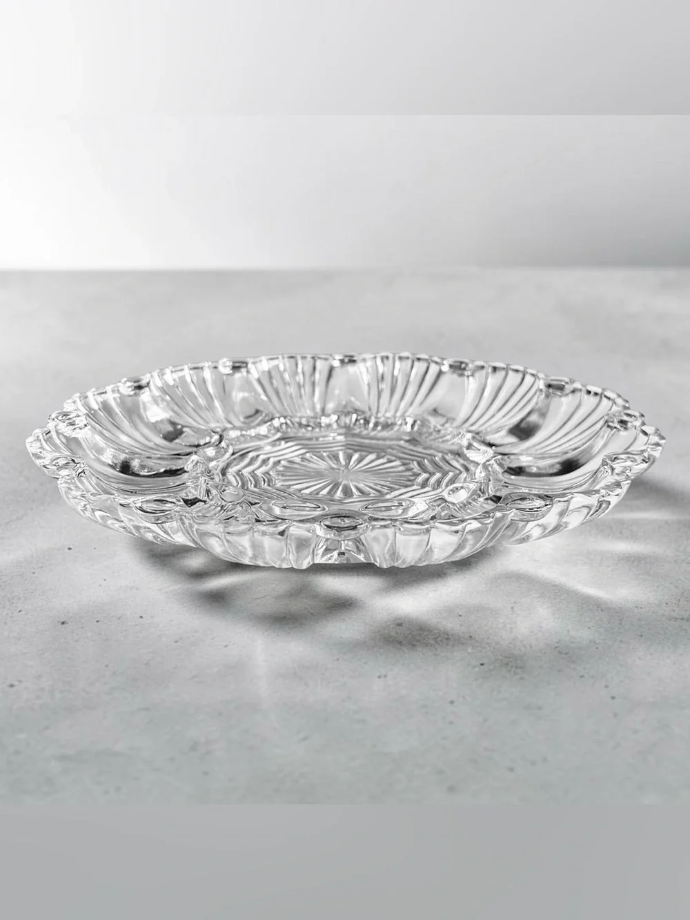 Vintage Anchor Hocking Clear Glass Deviled Egg Oyster Platter Shell Relish Tray